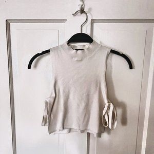 Mock Neck Knot Side Crop Tank